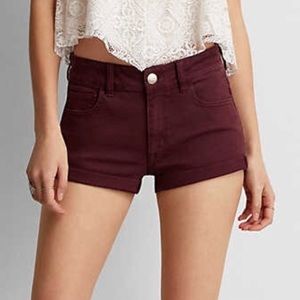 AEO - high waisted burgundy denim jean shorts